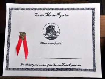 Official Santa Maria Pirate Certificate